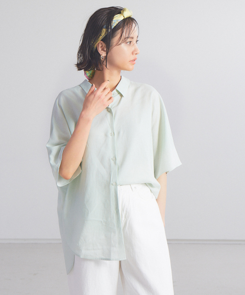 qualite（カリテ）の「レーヨンリネンシアーシャツ（シャツ/ブラウス・レディース・グリーン/キャメル/ブラック・フリー）」の3枚目の写真