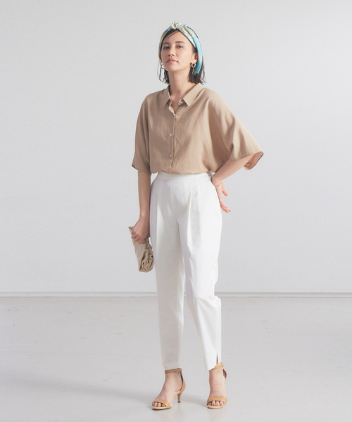 qualite（カリテ）の「レーヨンリネンシアーシャツ（シャツ/ブラウス・レディース・グリーン/キャメル/ブラック・フリー）」の4枚目の写真