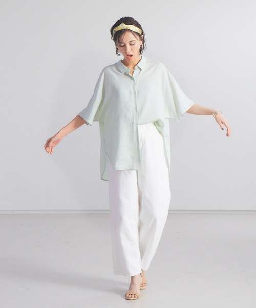 qualite（カリテ）の「レーヨンリネンシアーシャツ（シャツ/ブラウス・レディース・グリーン/キャメル/ブラック・フリー）」の12枚目の写真