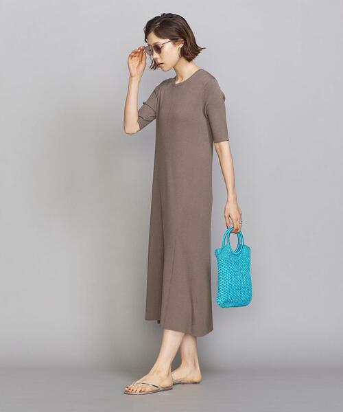 Arrows ビューティアンドユースユナイテッドアローズ のファッション リブフレア5分袖ワンピース セール ワンピース Beauty Youth United ウォッシャブル ワンピース Beauty Youth United By