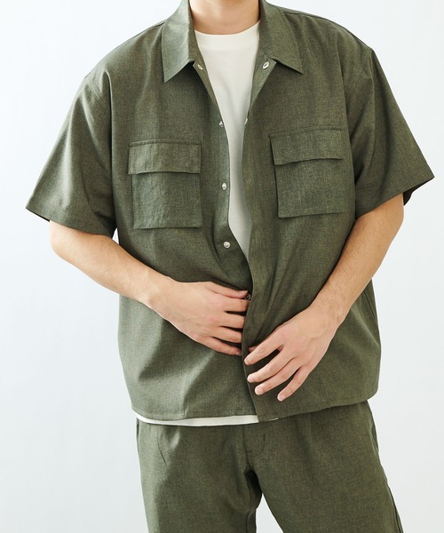 COLONY 2139（コロニートゥーワンスリーナイン）の「ポリトロフラップポケットミリタリー半袖シャツ(セットアップ可)/ビッグシルエット・オーバーサイズ（シャツ/ブラウス・メンズ・ブラック/グレー/カーキ・MEDIUM/LARGE）」の7枚目の写真