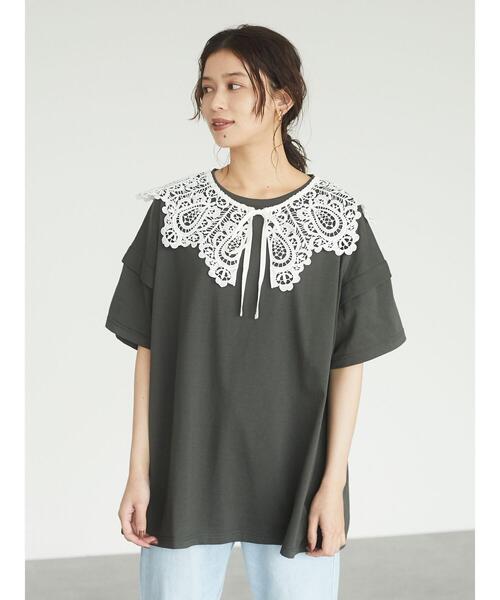 RAY CASSIN FAVORI（レイカズンフェバリ）の「・RAY CASSIN ＳＥＴ２点　レースエリ×チュニックＴ＊（Tシャツ/カットソー・レディース・チャコールグレー/オフホワイト/ベージュ/ブラック・FREE）」の18枚目の写真