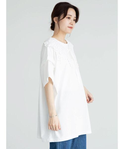 RAY CASSIN FAVORI（レイカズンフェバリ）の「・RAY CASSIN ＳＥＴ２点　レースエリ×チュニックＴ＊（Tシャツ/カットソー・レディース・チャコールグレー/オフホワイト/ベージュ/ブラック・FREE）」の6枚目の写真