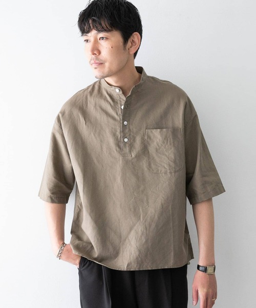 URBAN RESEARCH ROSSO MEN（アーバンリサーチロッソメン）の「【一部WEB限定カラー】リネンヘンリーネックシャツ（シャツ/ブラウス・メンズ・ブラウン/ブラック/カーキ・X-LARGE/SMALL/LARGE/MEDIUM）」の3枚目の写真