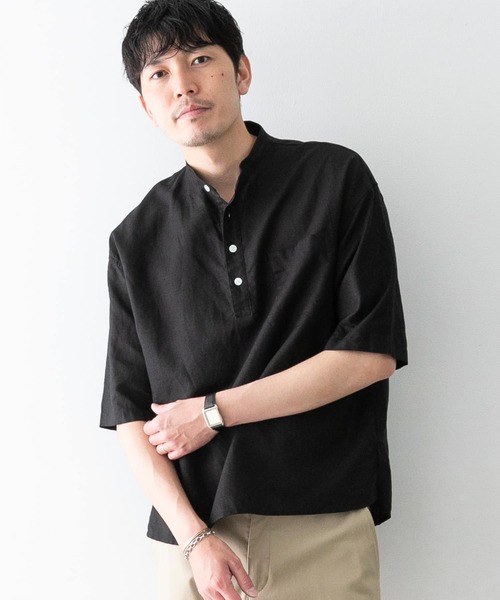 URBAN RESEARCH ROSSO MEN（アーバンリサーチロッソメン）の「【一部WEB限定カラー】リネンヘンリーネックシャツ（シャツ/ブラウス・メンズ・ブラウン/ブラック/カーキ・X-LARGE/SMALL/LARGE/MEDIUM）」の2枚目の写真