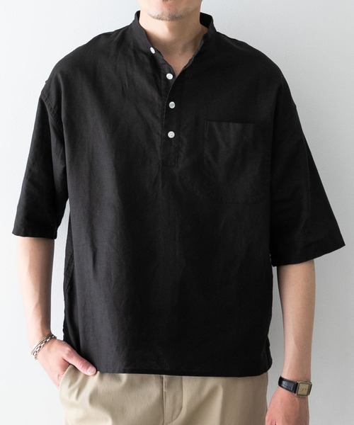 URBAN RESEARCH ROSSO MEN（アーバンリサーチロッソメン）の「【一部WEB限定カラー】リネンヘンリーネックシャツ（シャツ/ブラウス・メンズ・ブラウン/ブラック/カーキ・X-LARGE/SMALL/LARGE/MEDIUM）」の4枚目の写真