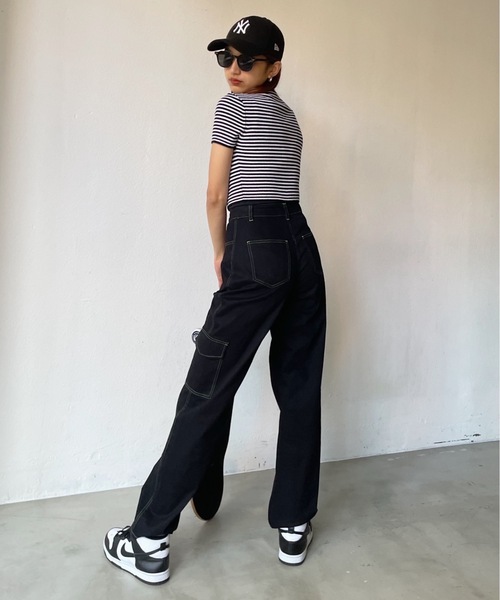 SHAGGIE（シャギー）の「ボーダーニットカーディガン（カーディガン/ボレロ・レディース・ブラック/オレンジ/グリーン・FREE）」の6枚目の写真