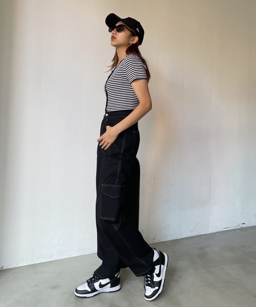 SHAGGIE（シャギー）の「ボーダーニットカーディガン（カーディガン/ボレロ・レディース・ブラック/オレンジ/グリーン・FREE）」の8枚目の写真