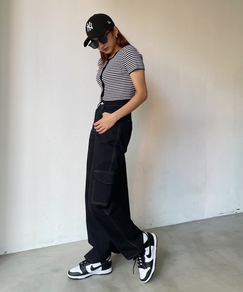 SHAGGIE（シャギー）の「ボーダーニットカーディガン（カーディガン/ボレロ・レディース・ブラック/オレンジ/グリーン・FREE）」の9枚目の写真