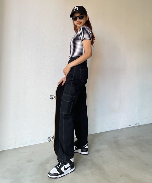 SHAGGIE（シャギー）の「ボーダーニットカーディガン（カーディガン/ボレロ・レディース・ブラック/オレンジ/グリーン・FREE）」の7枚目の写真