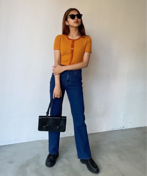 SHAGGIE（シャギー）の「ボーダーニットカーディガン（カーディガン/ボレロ・レディース・ブラック/オレンジ/グリーン・FREE）」の11枚目の写真