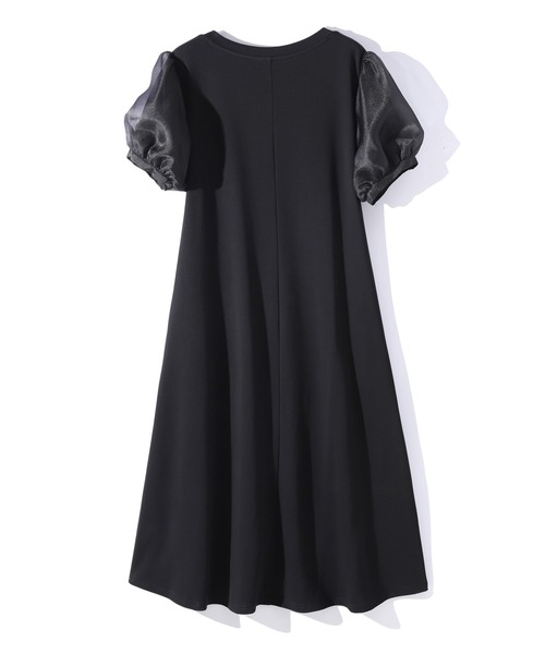 Papillon セゾンドパピヨン のファッション ワンピース シアー素材ボリュームスリーブスモックワンピース ワンピース Saison De