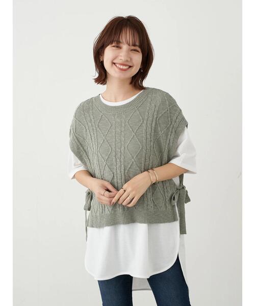 earth music&ecology(アースミュージックアンドエコロジー)の「SET2点スラブケーブルベスト+カットチュニック *(ニット/セーター・レディース・ベージュ/アイボリー/ミント/ライトグレー・FREE)」の7枚目の写真