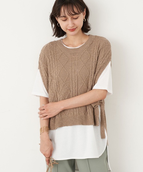 earth music&ecology(アースミュージックアンドエコロジー)の「SET2点スラブケーブルベスト+カットチュニック *(ニット/セーター・レディース・ベージュ/アイボリー/ミント/ライトグレー・FREE)」の4枚目の写真