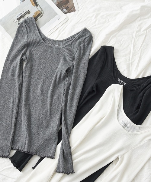COLONY 2139（コロニートゥーワンスリーナイン）の「丸胴テレコ長袖トップス(セットアップ可)（Tシャツ/カットソー・レディース・チャコールグレー/オフホワイト/ブラック・MEDIUM/LARGE）」の4枚目の写真