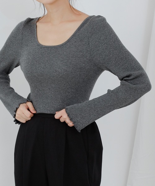 COLONY 2139（コロニートゥーワンスリーナイン）の「丸胴テレコ長袖トップス(セットアップ可)（Tシャツ/カットソー・レディース・チャコールグレー/オフホワイト/ブラック・MEDIUM/LARGE）」の12枚目の写真