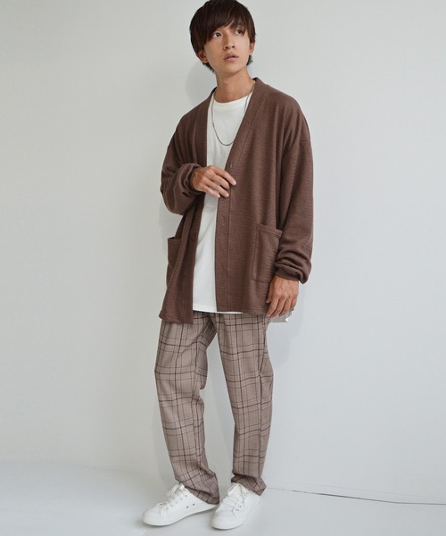 MinoriTY(マイノリティ)の「【MinoriTY】ニットソーカーディガン メンズ 秋服 無地 オーバーサイズ カットソー ノーカラー(カーディガン/ボレロ・メンズ・ブルー/グリーン/ブラウン/ブラック・M/L)」の7枚目の写真