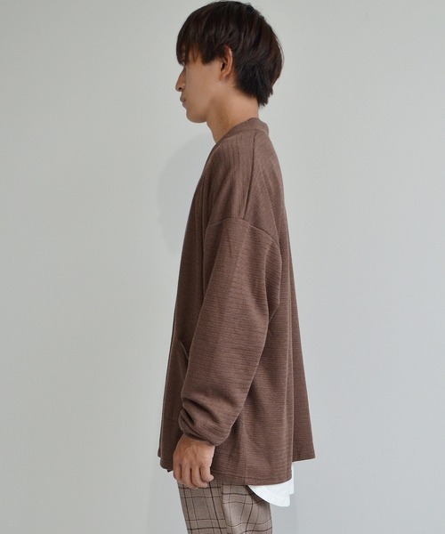 MinoriTY(マイノリティ)の「【MinoriTY】ニットソーカーディガン メンズ 秋服 無地 オーバーサイズ カットソー ノーカラー(カーディガン/ボレロ・メンズ・ブルー/グリーン/ブラウン/ブラック・M/L)」の9枚目の写真