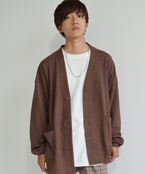 MinoriTY(マイノリティ)の「【MinoriTY】ニットソーカーディガン メンズ 秋服 無地 オーバーサイズ カットソー ノーカラー(カーディガン/ボレロ・メンズ・ブルー/グリーン/ブラウン/ブラック・M/L)」の12枚目の写真