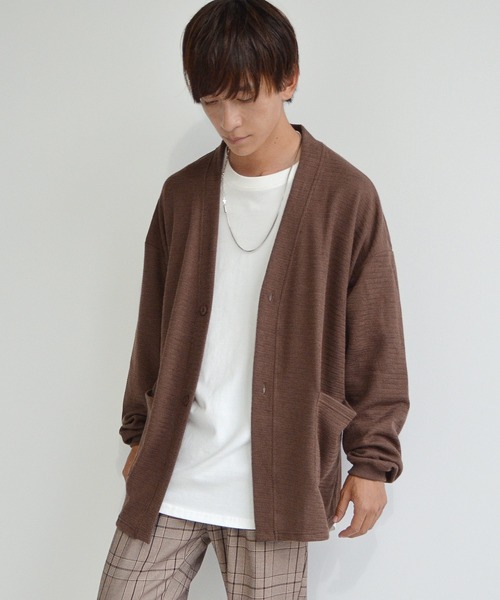 MinoriTY(マイノリティ)の「【MinoriTY】ニットソーカーディガン メンズ 秋服 無地 オーバーサイズ カットソー ノーカラー(カーディガン/ボレロ・メンズ・ブルー/グリーン/ブラウン/ブラック・M/L)」の13枚目の写真