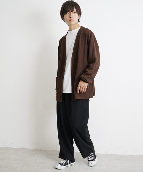 MinoriTY(マイノリティ)の「【MinoriTY】ニットソーカーディガン メンズ 秋服 無地 オーバーサイズ カットソー ノーカラー(カーディガン/ボレロ・メンズ・ブルー/グリーン/ブラウン/ブラック・M/L)」の5枚目の写真