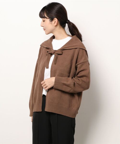 LOWRYS FARM（ローリーズファーム）の「セーラーカラーキナガシカーディガンＬＳ　227975（カーディガン/ボレロ・レディース・アイボリー/ブラック/ブラウン・FREE）」の6枚目の写真