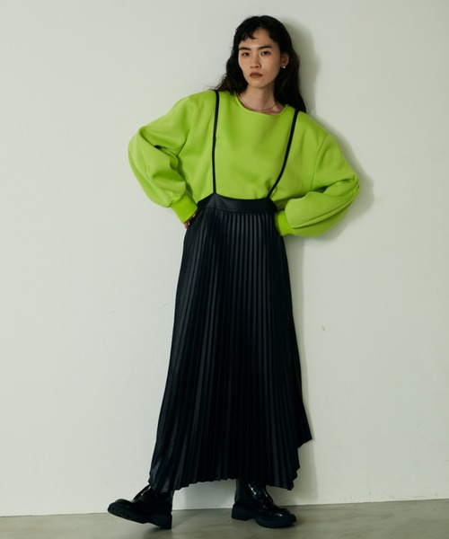 VACANCY（ヴァカンシー）の「フェイクレザープリーツスカート（スカート・レディース・ブラック/カーキ/オレンジ/ブルー・FREE）」の5枚目の写真