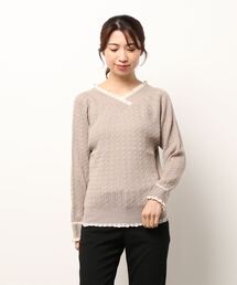 axes femme | バイカラーＶネックニットＰＯ(ニット/セーター)