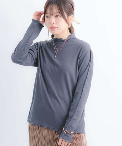 Wordtrobe(ワードトローブ)の「【wordtrobe】テレコリブ バックスリット 配色 メローインナー(Tシャツ/カットソー・レディース・チャコールグレー/ベージュ/ブラウン・FREE)」の7枚目の写真