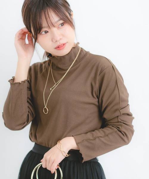 Wordtrobe(ワードトローブ)の「【wordtrobe】テレコリブ バックスリット 配色 メローインナー(Tシャツ/カットソー・レディース・チャコールグレー/ベージュ/ブラウン・FREE)」の21枚目の写真