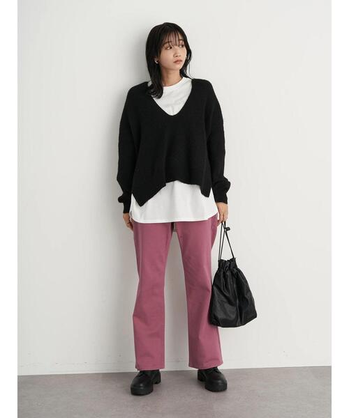 earth music&ecology（アースミュージックアンドエコロジー）の「カラーツイルフレアパンツ ＊（その他パンツ・レディース・ブラック/ホワイト系その他2/ピンク系その他3・S/M）」の18枚目の写真