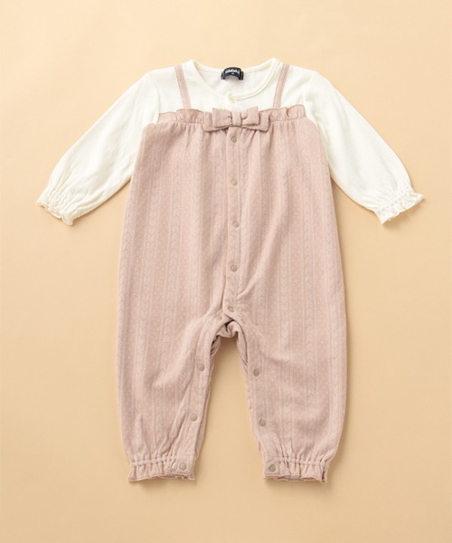 kladskap（クレードスコープ）の「サロペット重ね着風カバーオール（ロンパース・キッズ・ベージュ/ライトピンク・80ｃｍ/70cm）」の2枚目の写真