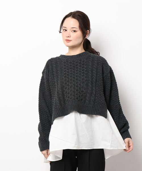 Samansa Mos2（サマンサ モスモス）の「ケーブルニットドッキングチュニック（ニット/セーター・レディース・モカ/チャコール/キナリ・ﾌﾘ-）」の8枚目の写真