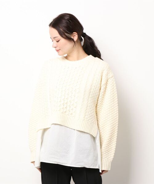 Samansa Mos2（サマンサ モスモス）の「ケーブルニットドッキングチュニック（ニット/セーター・レディース・モカ/チャコール/キナリ・ﾌﾘ-）」の6枚目の写真