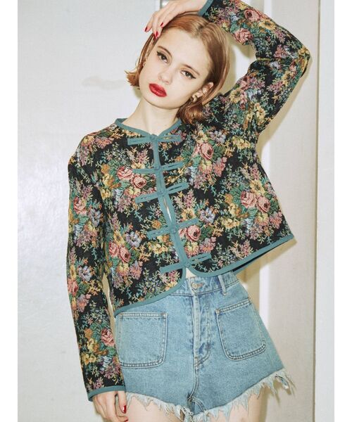 jouetie(ジュエティ)の「ゴブランショートチャイナジャケット(ブルゾン・レディース・ブラック/ブルー/ベージュ・MEDIUM)」の4枚目の写真