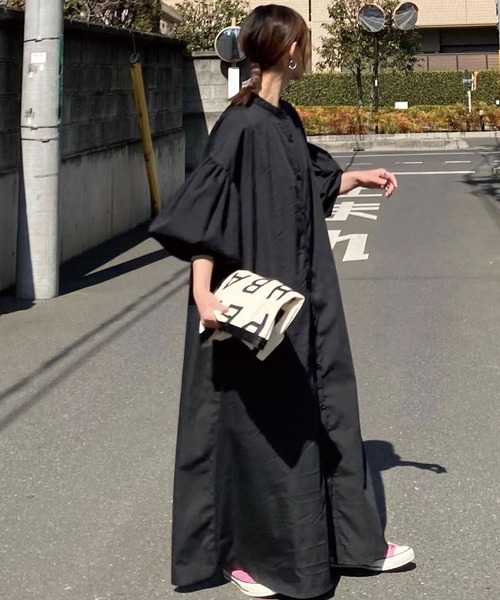 CORNERSbyKRボリュームスリーブストライプシャツワンピース