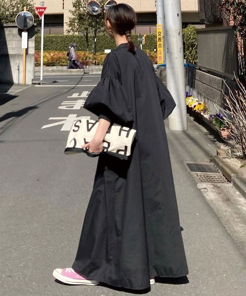 CORNERSbyKRボリュームスリーブストライプシャツワンピース