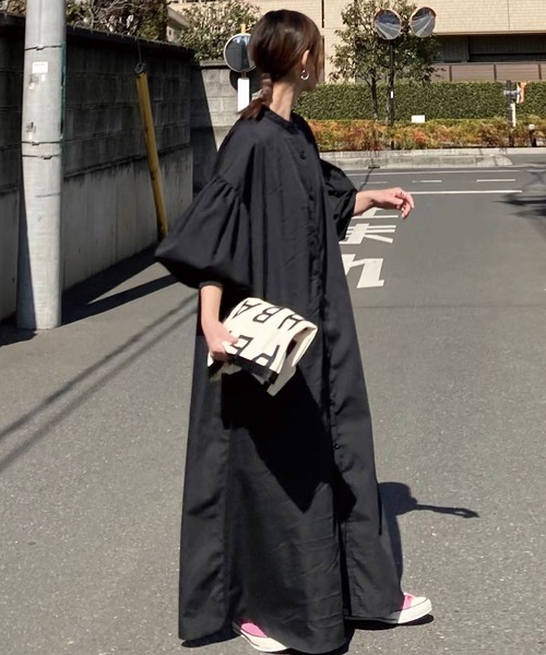 CORNERSbyKRボリュームスリーブストライプシャツワンピース