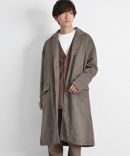 MinoriTY（マイノリティ）の「チェスターコート オーバーサイズ チェック柄 ロングコート 春服 冬服（チェスターコート・メンズ・グレー系その他/ブラウン系その他/グレー系その他2/ブラウン系その他2・M/L）」の3枚目の写真
