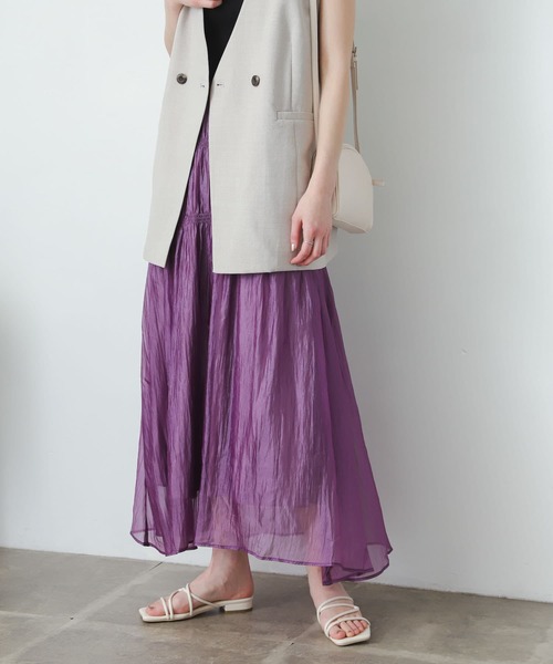 SENSE OF PLACE by URBAN RESEARCH（センスオブプレイスバイアーバンリサーチ）の「シアーワッシャーシャーリングスカート（スカート・レディース・ブラック/パープル/ベージュ・ONE）」の3枚目の写真