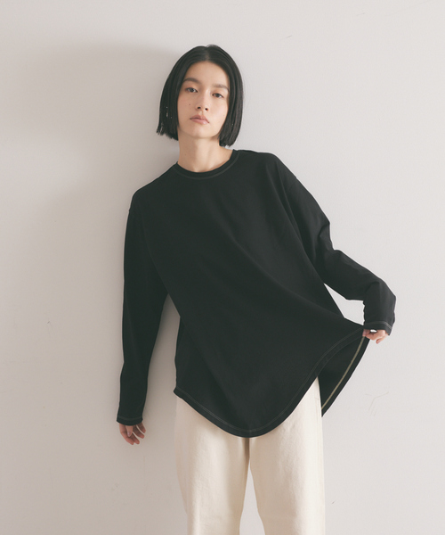【セール】アシメコットンカットソー【製品染め】（Tシャツ/カットソー）｜qualite（カリテ）
