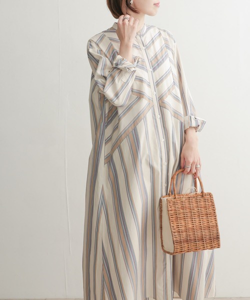 URBAN RESEARCH DOORS（アーバンリサーチドアーズ）の「ストライプAラインシャツワンピース（ワンピース・レディース・ベージュ系その他/パープル系その他/イエロー系その他・1）」の10枚目の写真