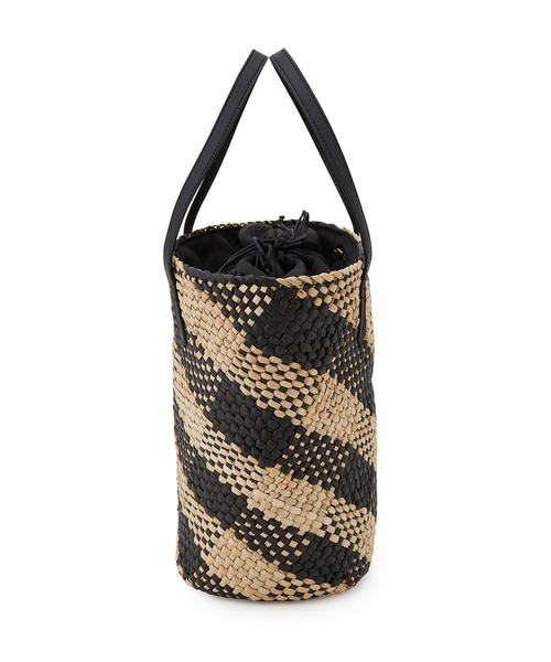 ROPE' PICNIC（ロペピクニック）の「バイヤスチェック巾着付きバスケットバッグ（かごバッグ・レディース・ブラック系その他・FREE）」の2枚目の写真