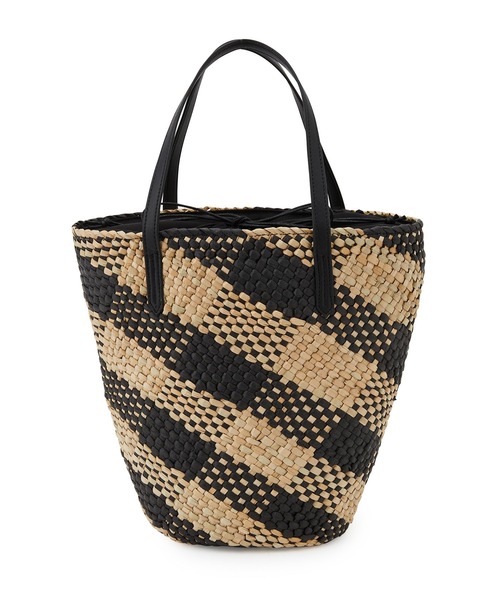 ROPE' PICNIC（ロペピクニック）の「バイヤスチェック巾着付きバスケットバッグ（かごバッグ・レディース・ブラック系その他・FREE）」の3枚目の写真