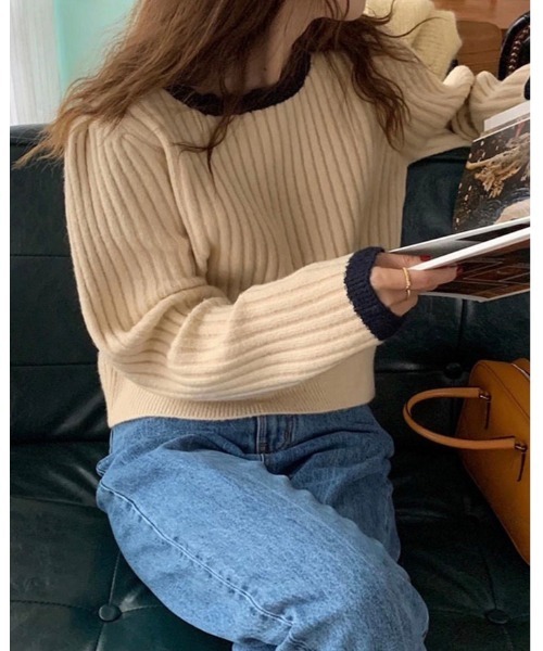 DAIS-Y（デイジー）の「バイカラーパフスリーブニット（ニット/セーター・レディース・ホワイト/ベージュ/ブラック・FREE）」の20枚目の写真