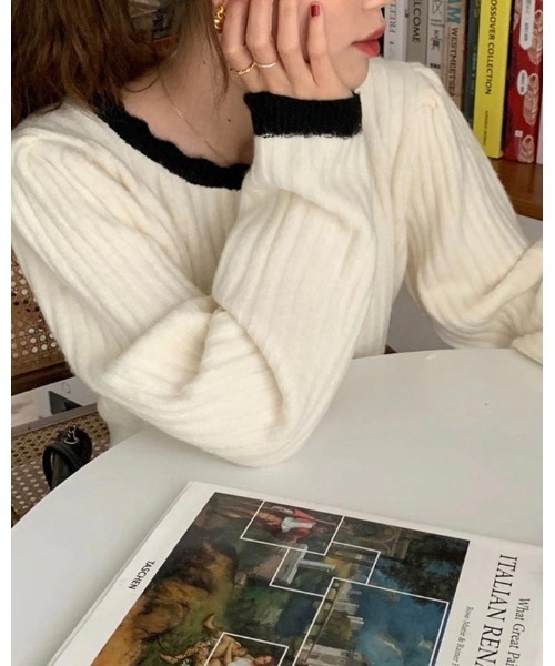 DAIS-Y（デイジー）の「バイカラーパフスリーブニット（ニット/セーター・レディース・ホワイト/ベージュ/ブラック・FREE）」の18枚目の写真