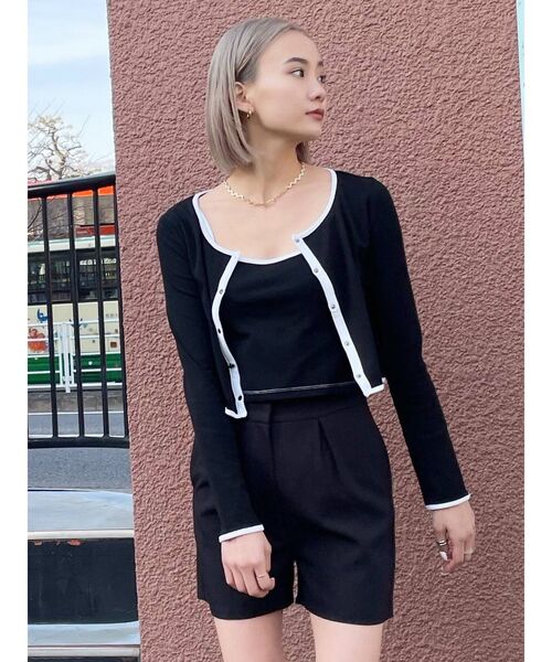 EMODA(エモダ)の「クロップカーディガンセット(Tシャツ/カットソー・レディース・ブラック/ライム/ブルー・FREE)」の5枚目の写真