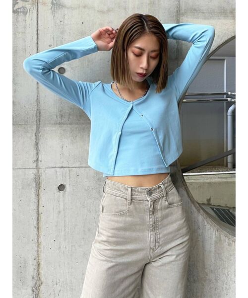 EMODA(エモダ)の「クロップカーディガンセット(Tシャツ/カットソー・レディース・ブラック/ライム/ブルー・FREE)」の10枚目の写真