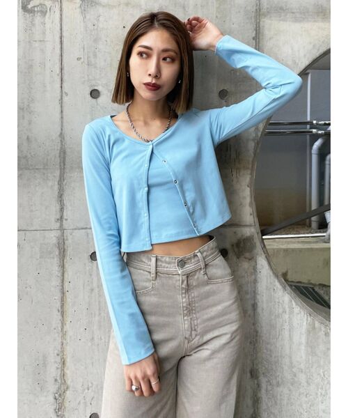 EMODA(エモダ)の「クロップカーディガンセット(Tシャツ/カットソー・レディース・ブラック/ライム/ブルー・FREE)」の11枚目の写真