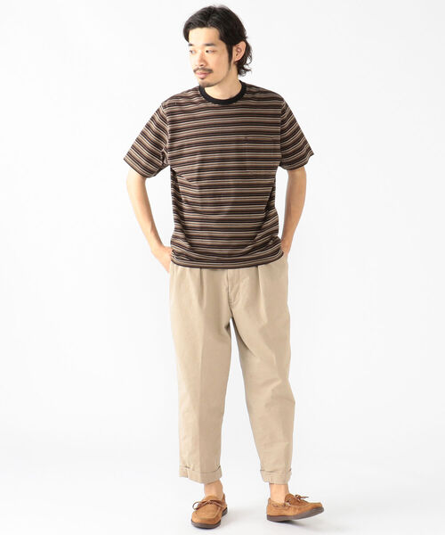 BEAMS PLUS（ビームスプラス）の「BEAMS PLUS / マルチカラー ボーダー ポケットTシャツ（Tシャツ/カットソー・メンズ・サックスブルー/ブラウン/ホワイト/ブラック/オレンジ・XL/S/M/L）」の8枚目の写真